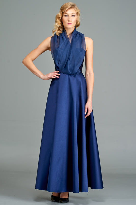 Draped Organza and Taffeta Gown