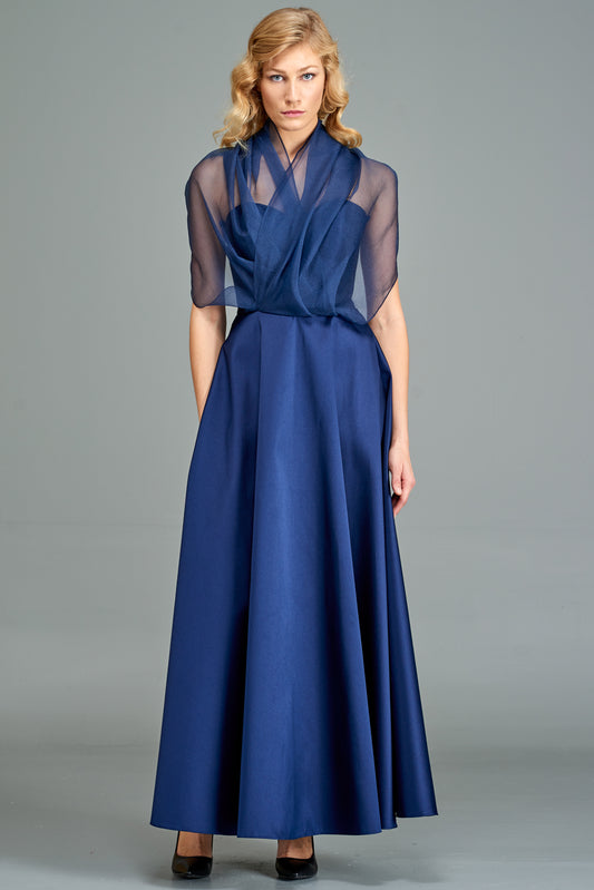 Draped Organza and Taffeta Gown