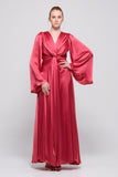 Long Sleeve Vermilion Silk-Satin Gown