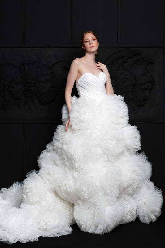 Pleated Sweetheart Neckline 3D Fluffy Bridal Gown