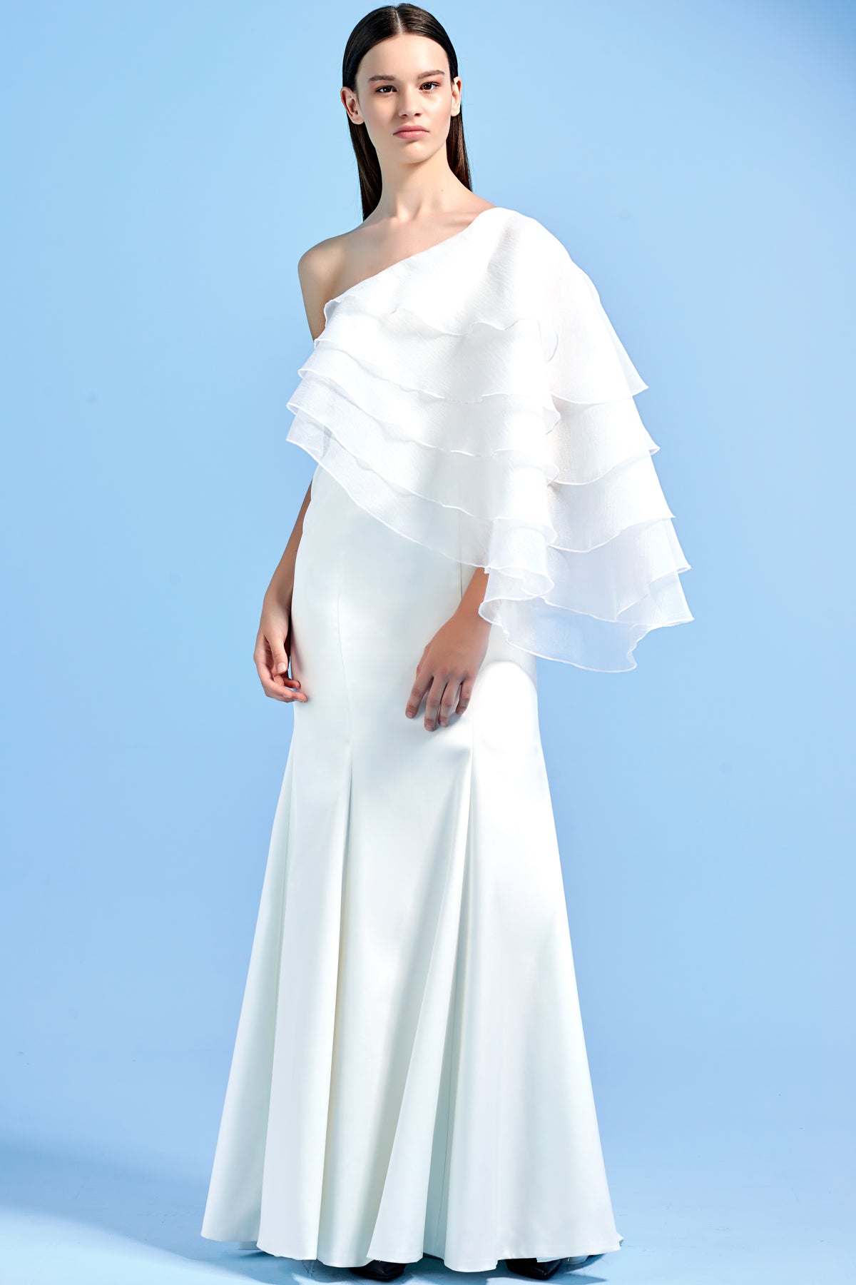 Long Dress with Organza Layered Cape John Paul Ataker Long Dress with Organza Layered Cape John Paul Ataker