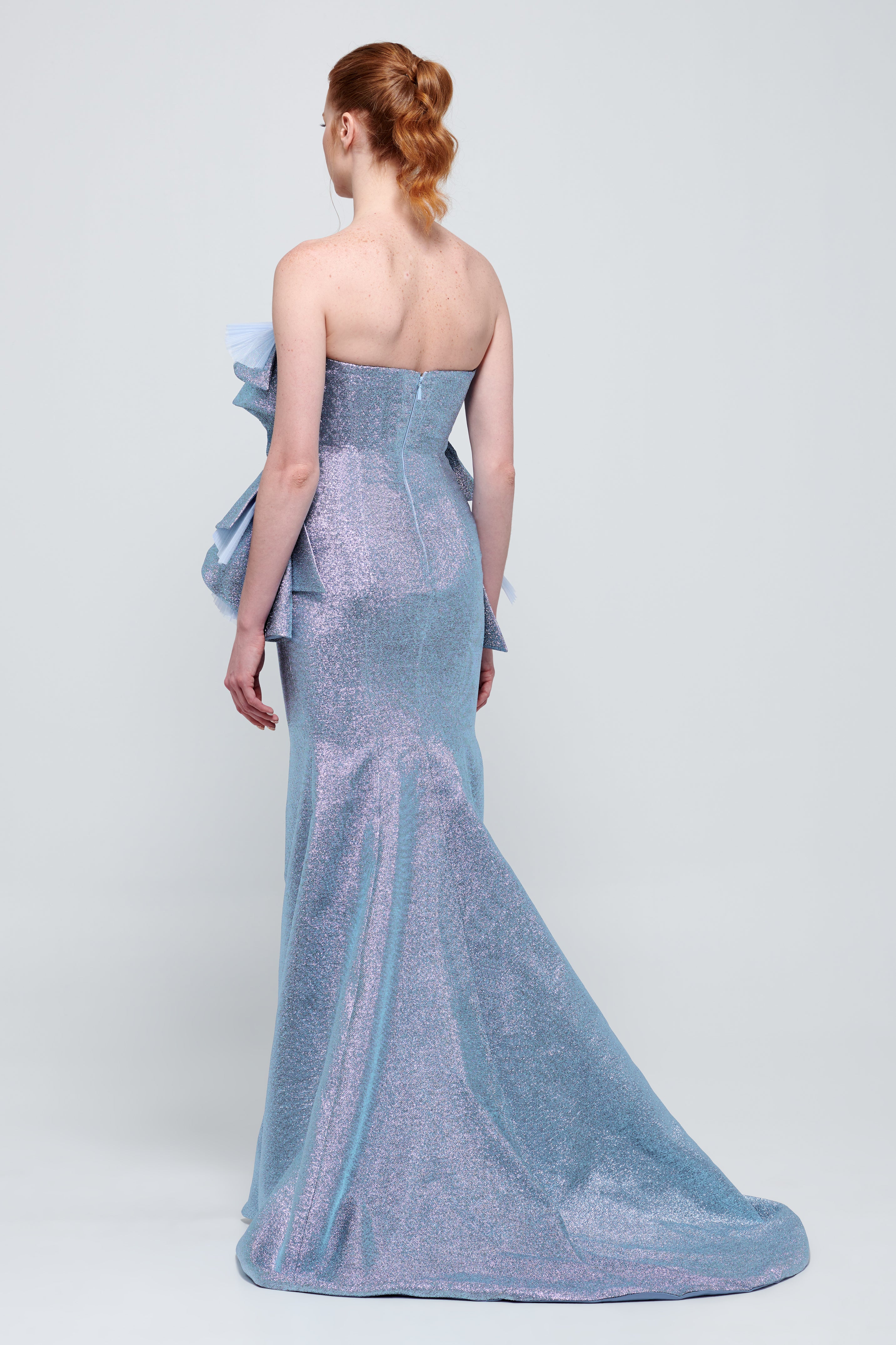 One Shoulder Ruffle Detail Long Blue Gown John Paul Ataker One Shoulder Ruffle Detail Long Blue Gown John Paul Ataker