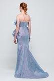 One Shoulder Ruffle Detail Long Blue Gown