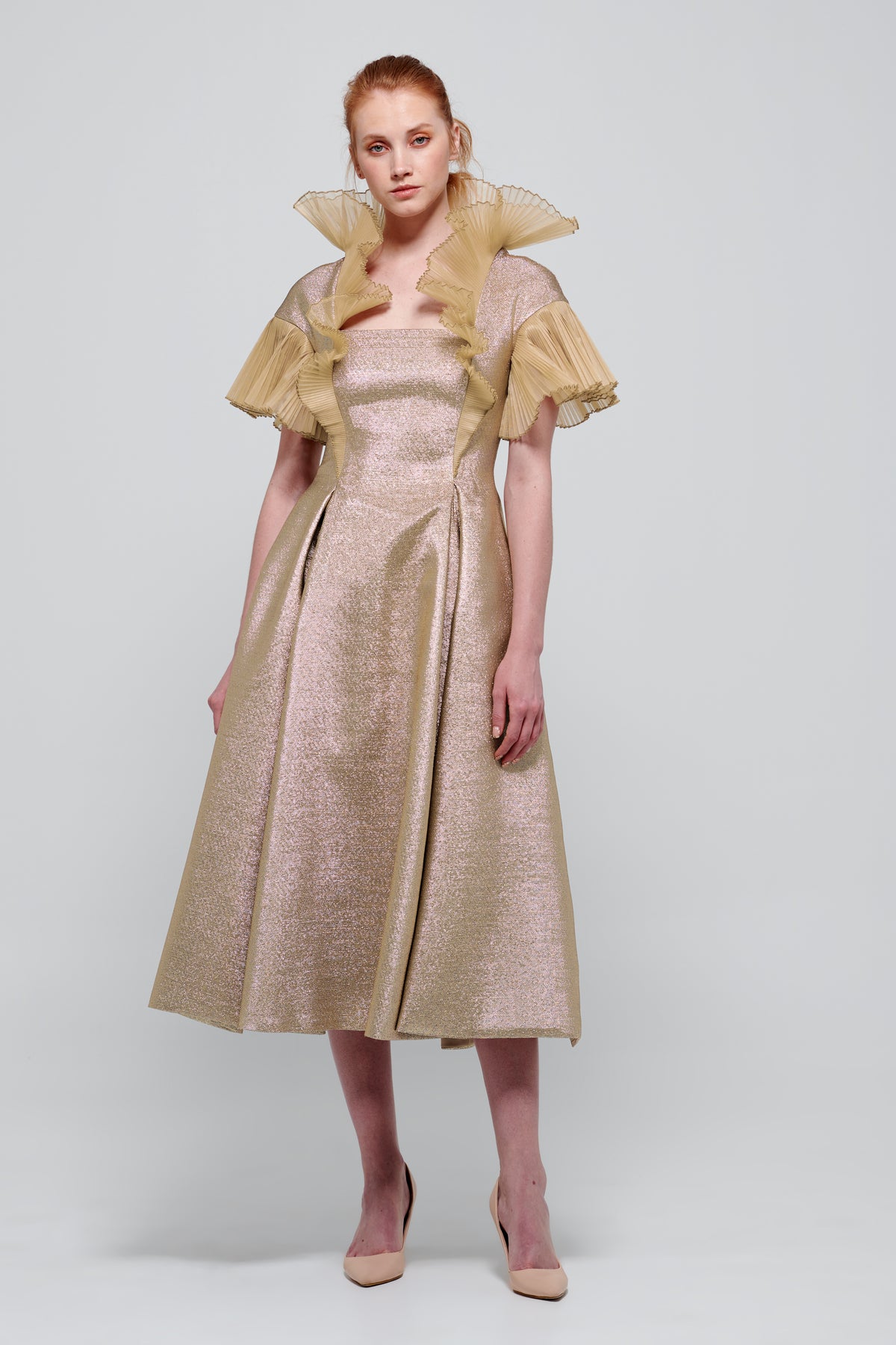 Pleated Collar and Sleeve Detail Midi Dress John Paul Ataker Pleated Collar and Sleeve Detail Midi Dress John Paul Ataker