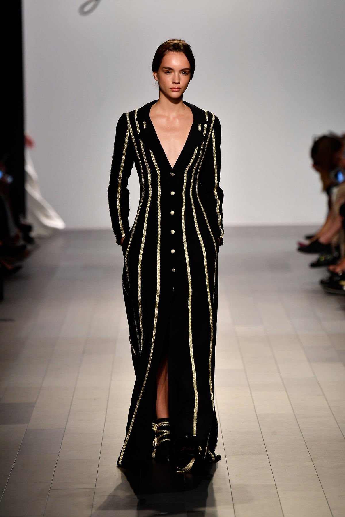 Metallic Cord Striped Viscose Jacquard Long Dress