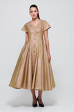 V-Neckline Gold Midi Dress