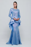Ruffled Peplum Detail Long Sleeve Dress