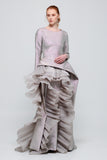 Ruffled Peplum Detail Long Sleeve Gray Gown