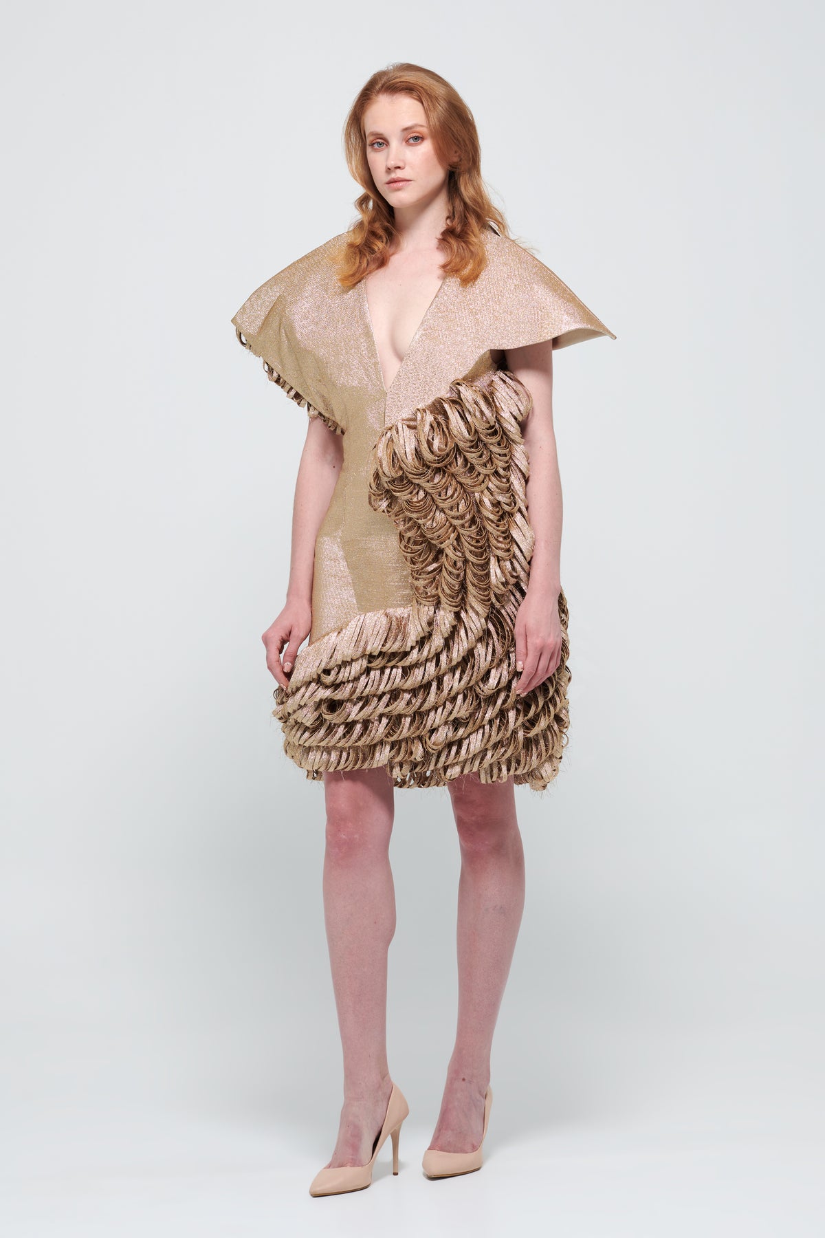 V-Neck Gold Glittery Fringe Short Dress John Paul Ataker V-Neck Gold Glittery Fringe Short Dress John Paul Ataker