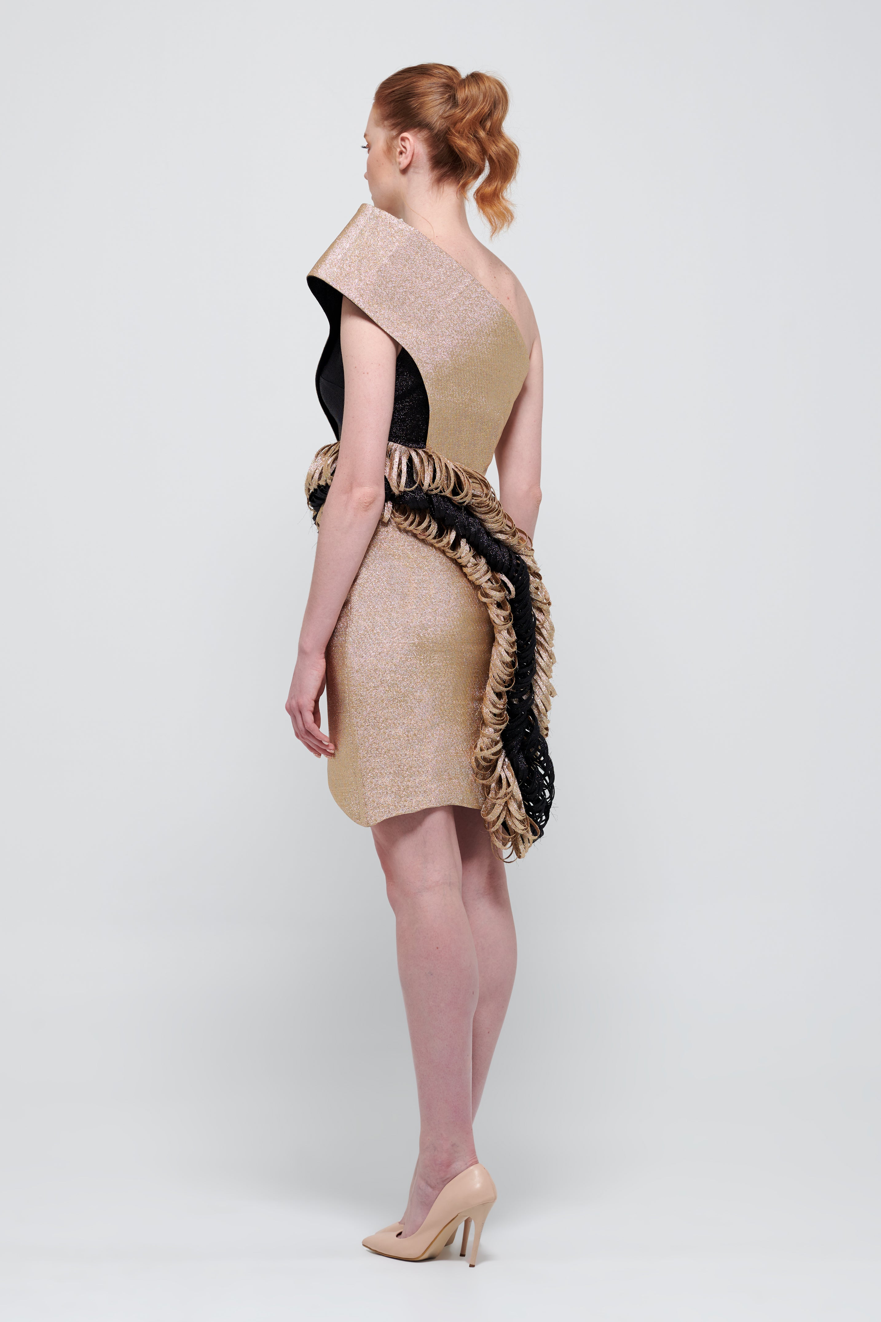 Symmetrical Slit Detail One Shoulder Mini Gold Dress John Paul Ataker Symmetrical Slit Detail One Shoulder Mini Gold Dress John Paul Ataker