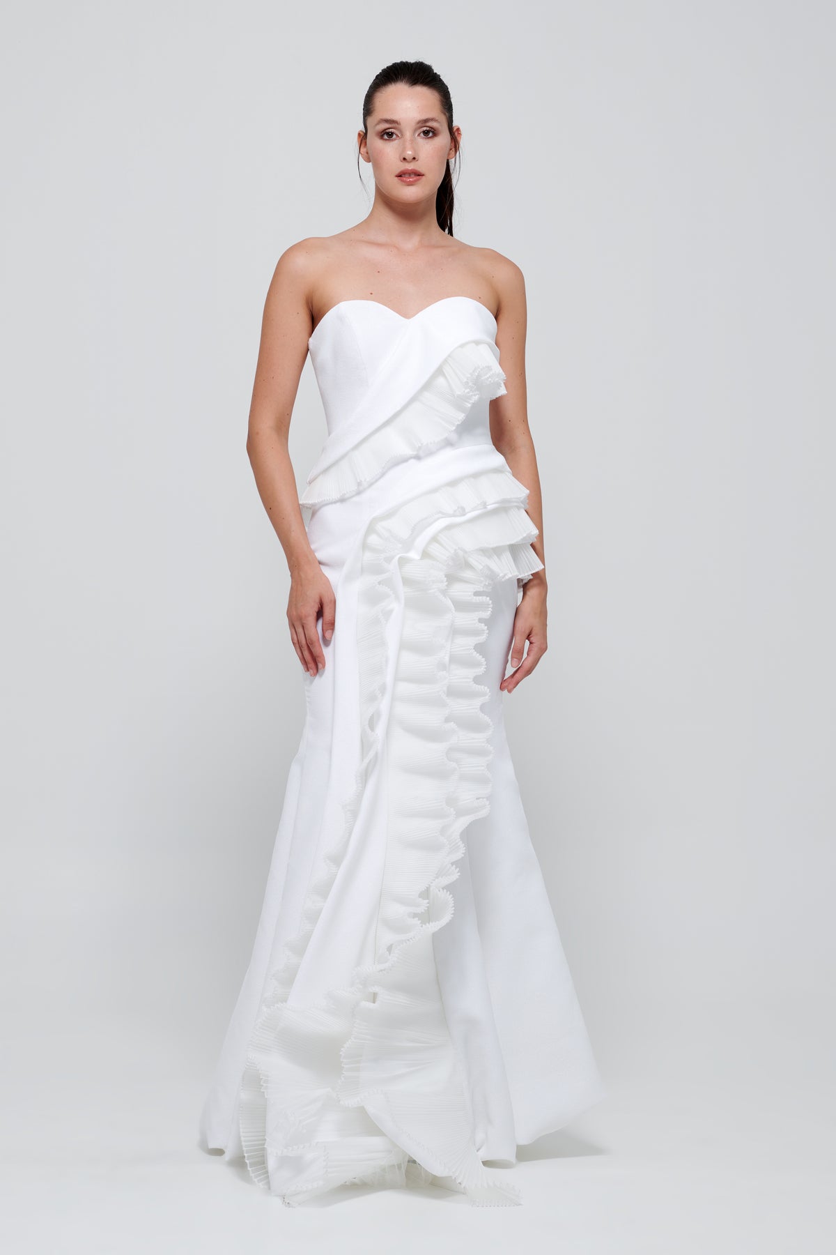 Ruffle Layer White Long Mermaid Dress