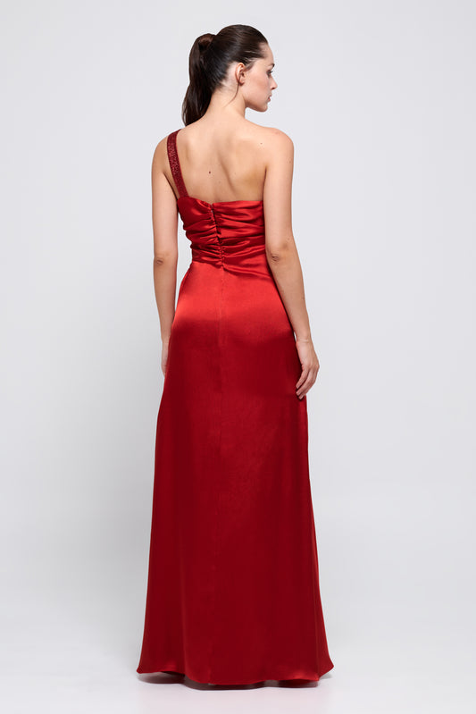 Cutout Silk-Satin Red Gown