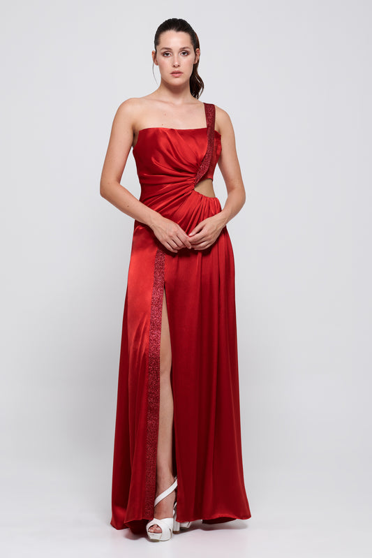 Cutout Silk-Satin Red Gown