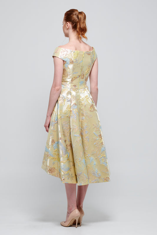 Off-The-Shoulder Midi Length Jacquard Dress