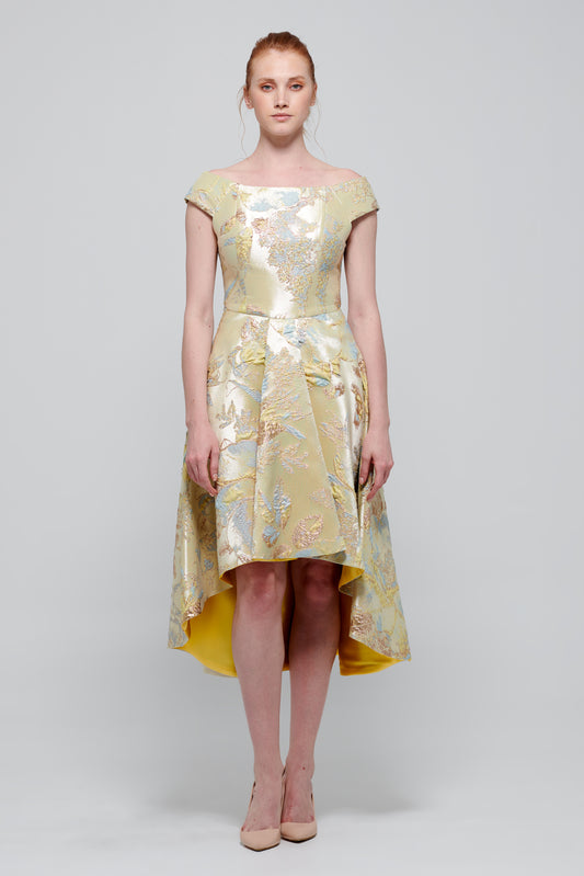 Off-The-Shoulder Midi Length Jacquard Dress