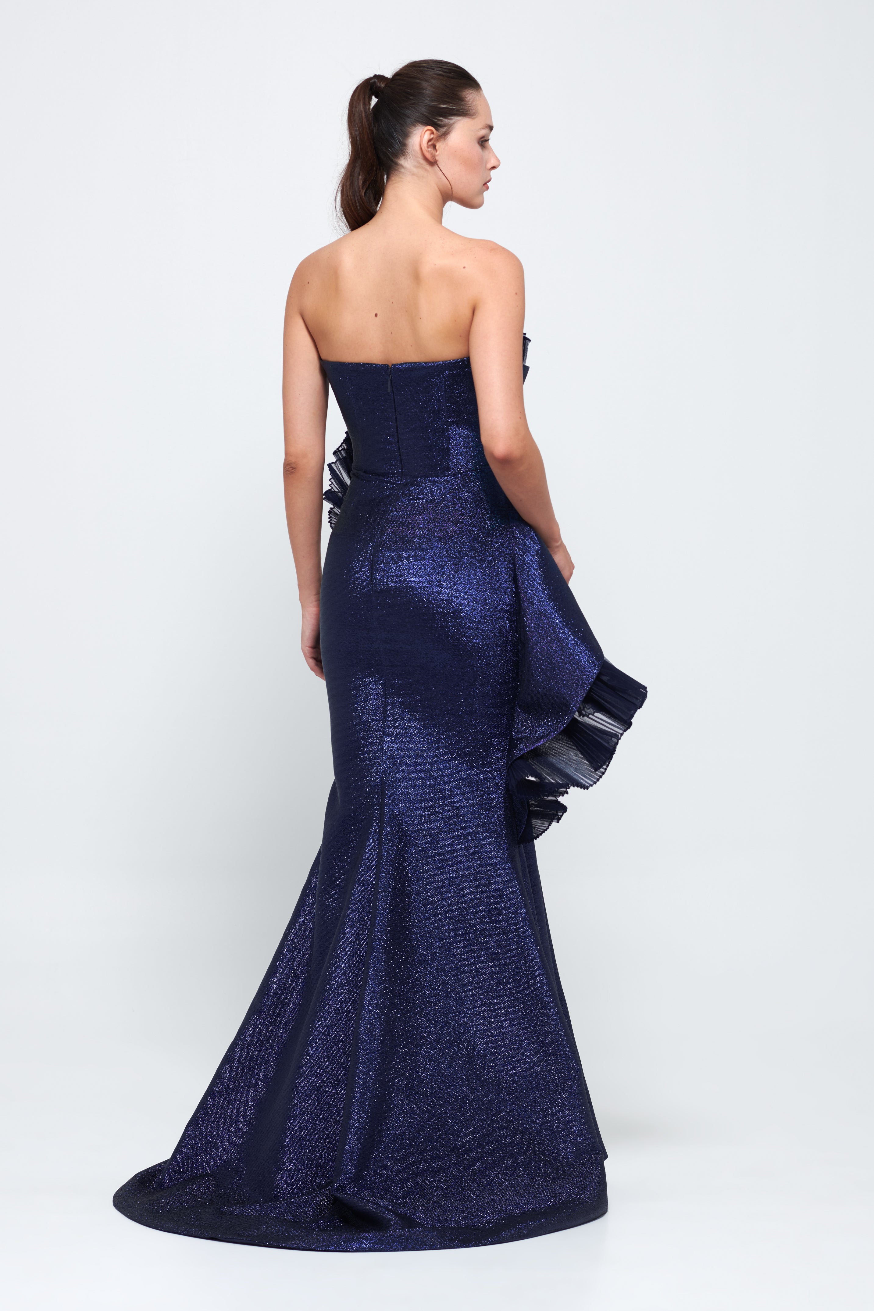 Navy and Petrol Strapless Gown