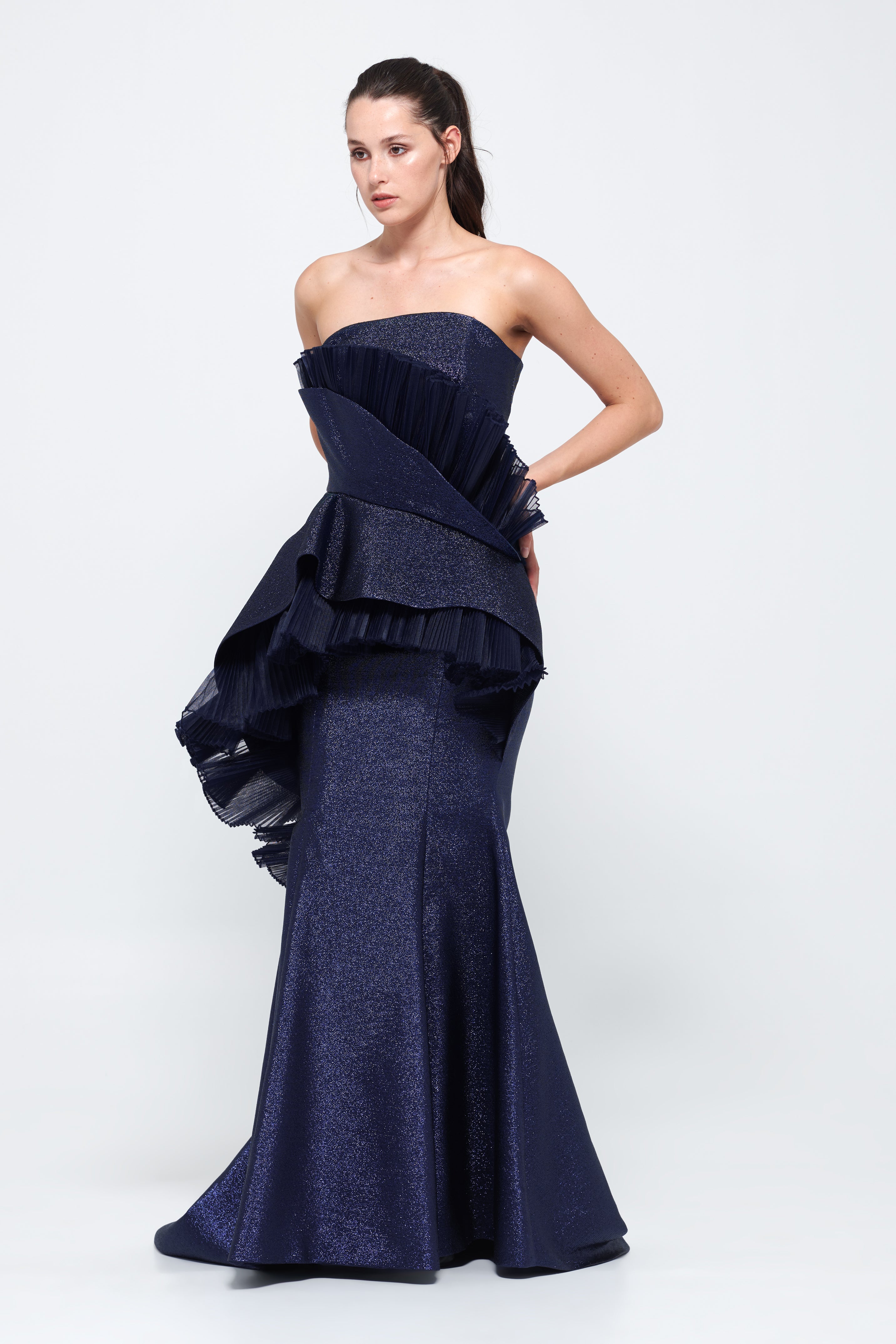 Navy and Petrol Strapless Gown