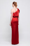 One Sleeve Long Red Silk-Satin Dress