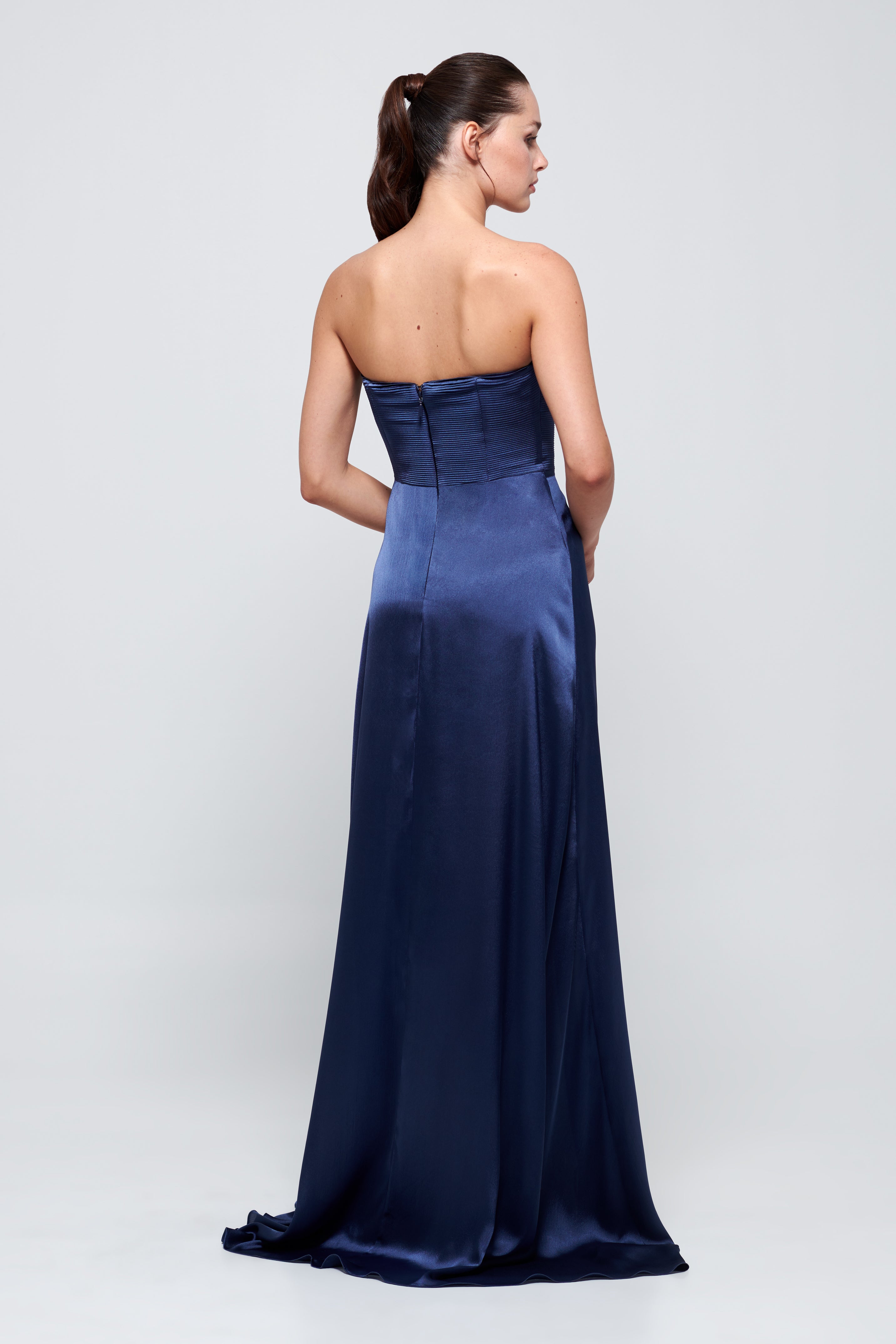 Strapless Navy Silk-Satin Gown John Paul Ataker Strapless Navy Silk-Satin Gown John Paul Ataker