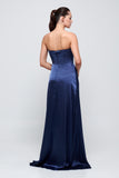 Strapless Navy Silk-Satin Gown