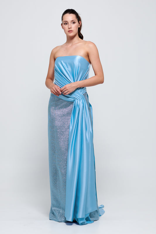 Strapless Long Light Blue Dress