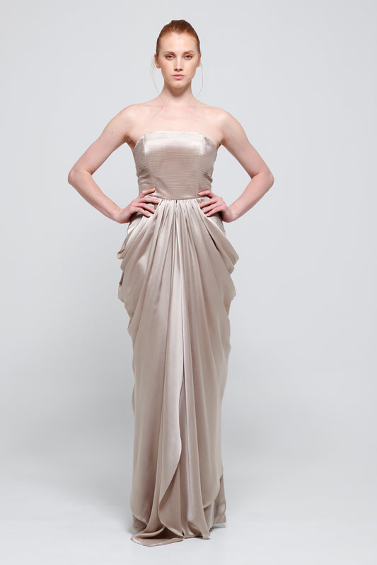 Draped Strapless Vermilion Dress