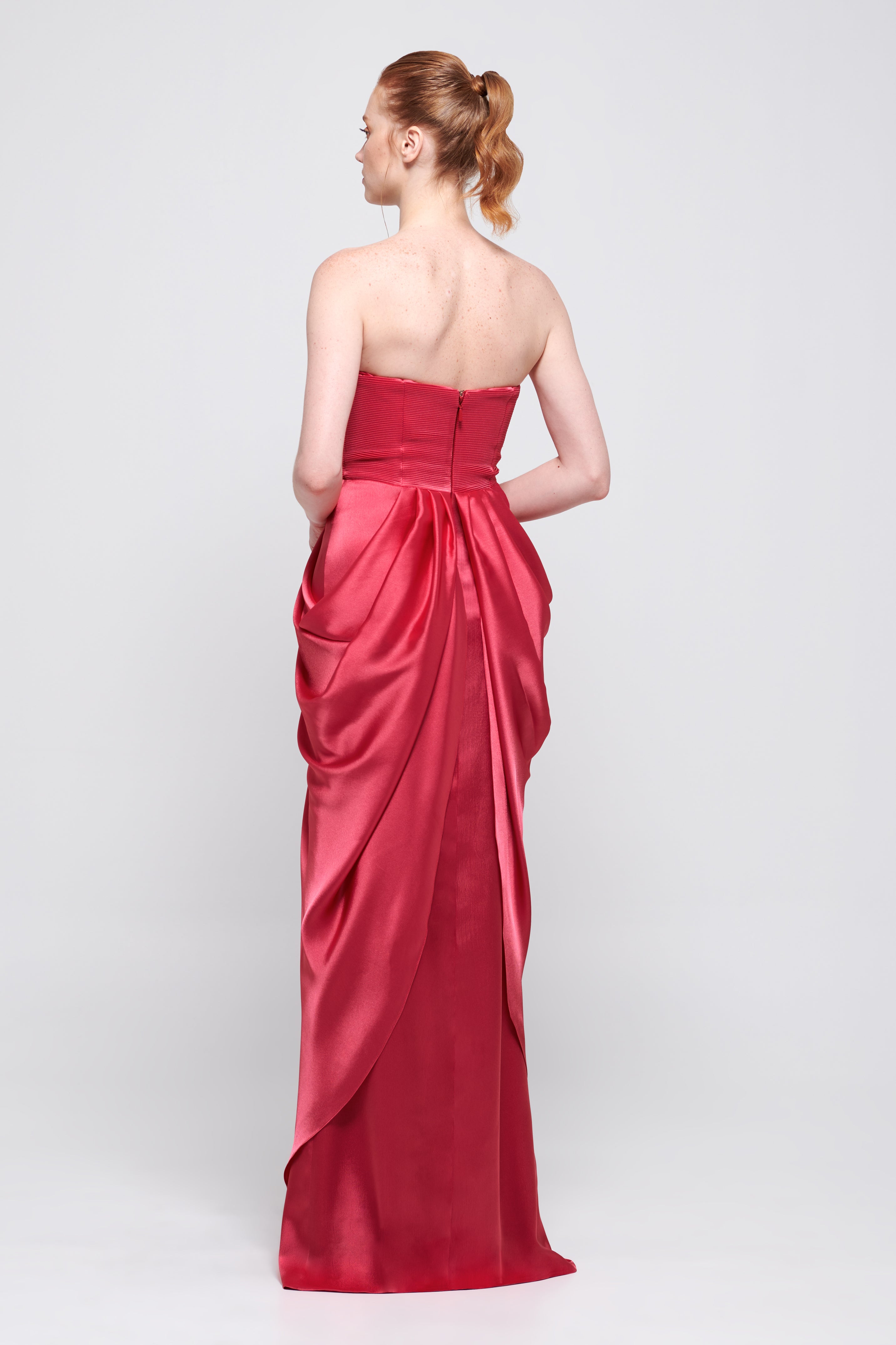 draped strapless dress Draped Strapless Vermilion Dress Gold
