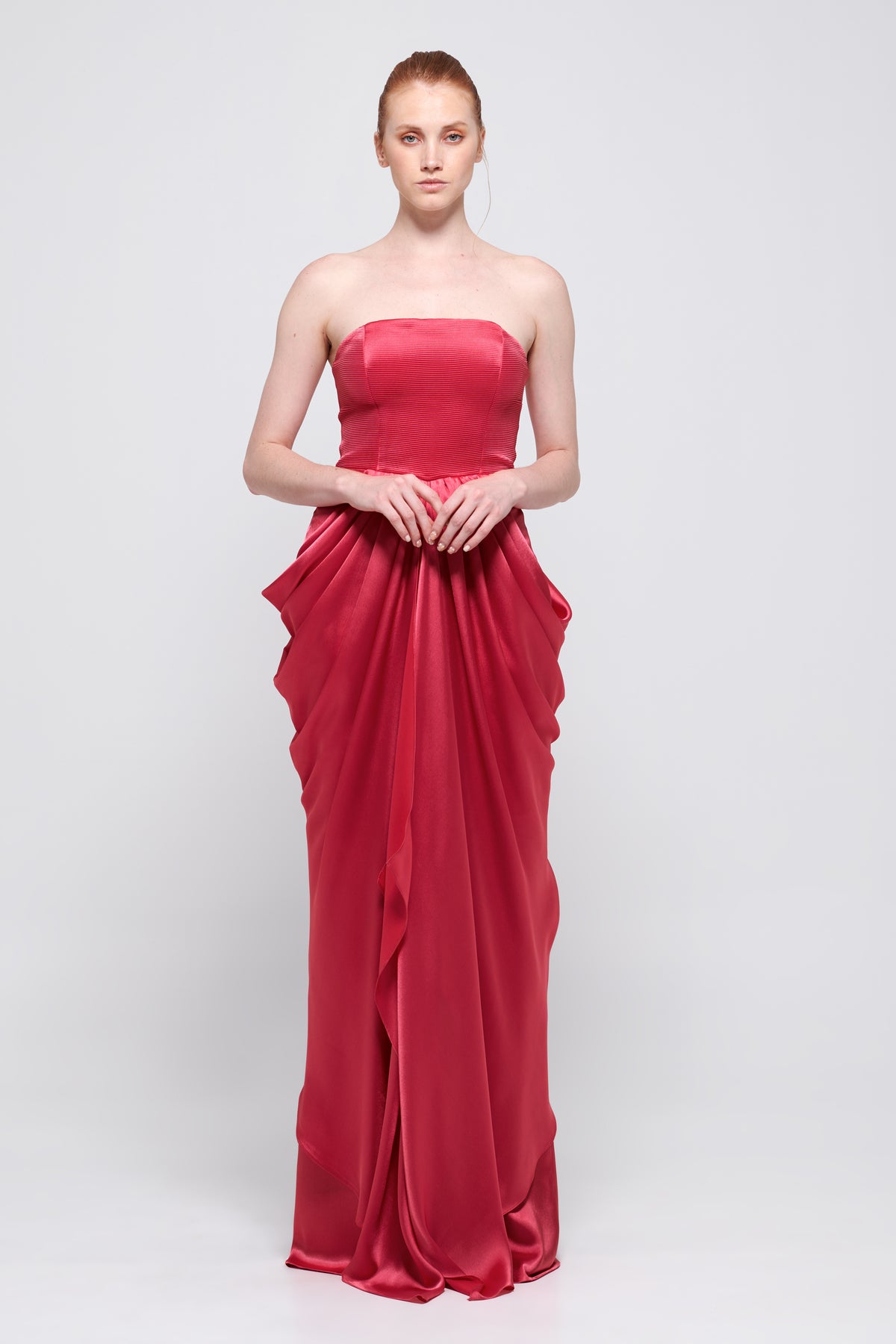 Draped Strapless Vermilion Dress – John Paul Ataker Draped Strapless Vermilion Dress – John Paul Ataker