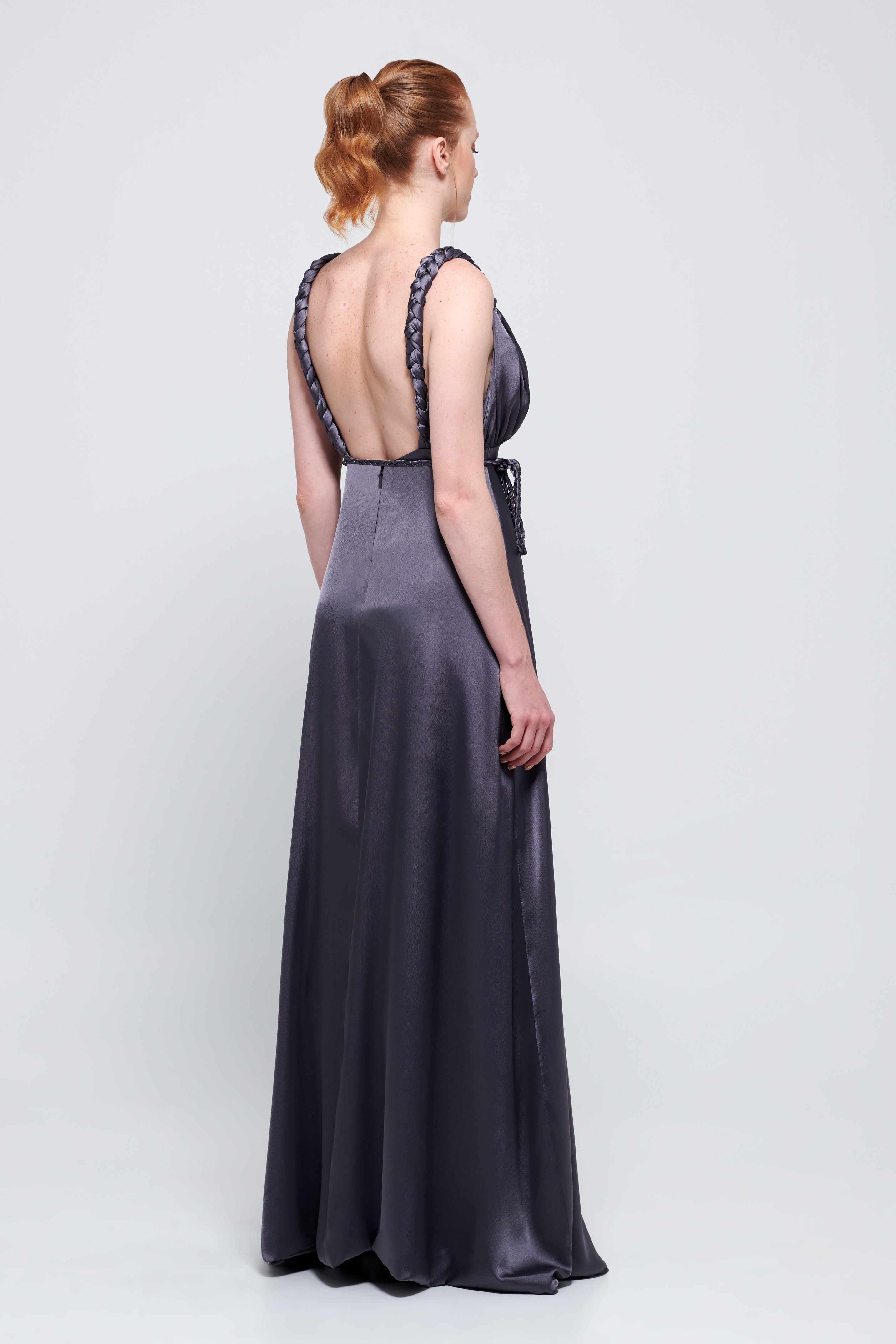 Charcoal Silk-Satin Gown