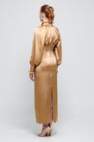 Silk-Satin Fitted Gold Dress
