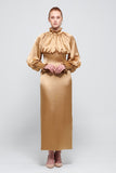 Silk-Satin Fitted Gold Dress