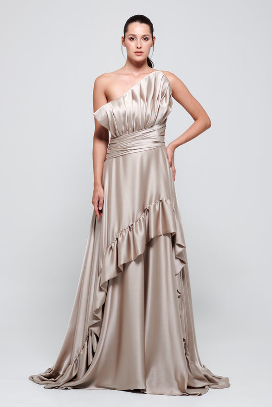 Fan Shape Vision Silk-Satin Long Dress