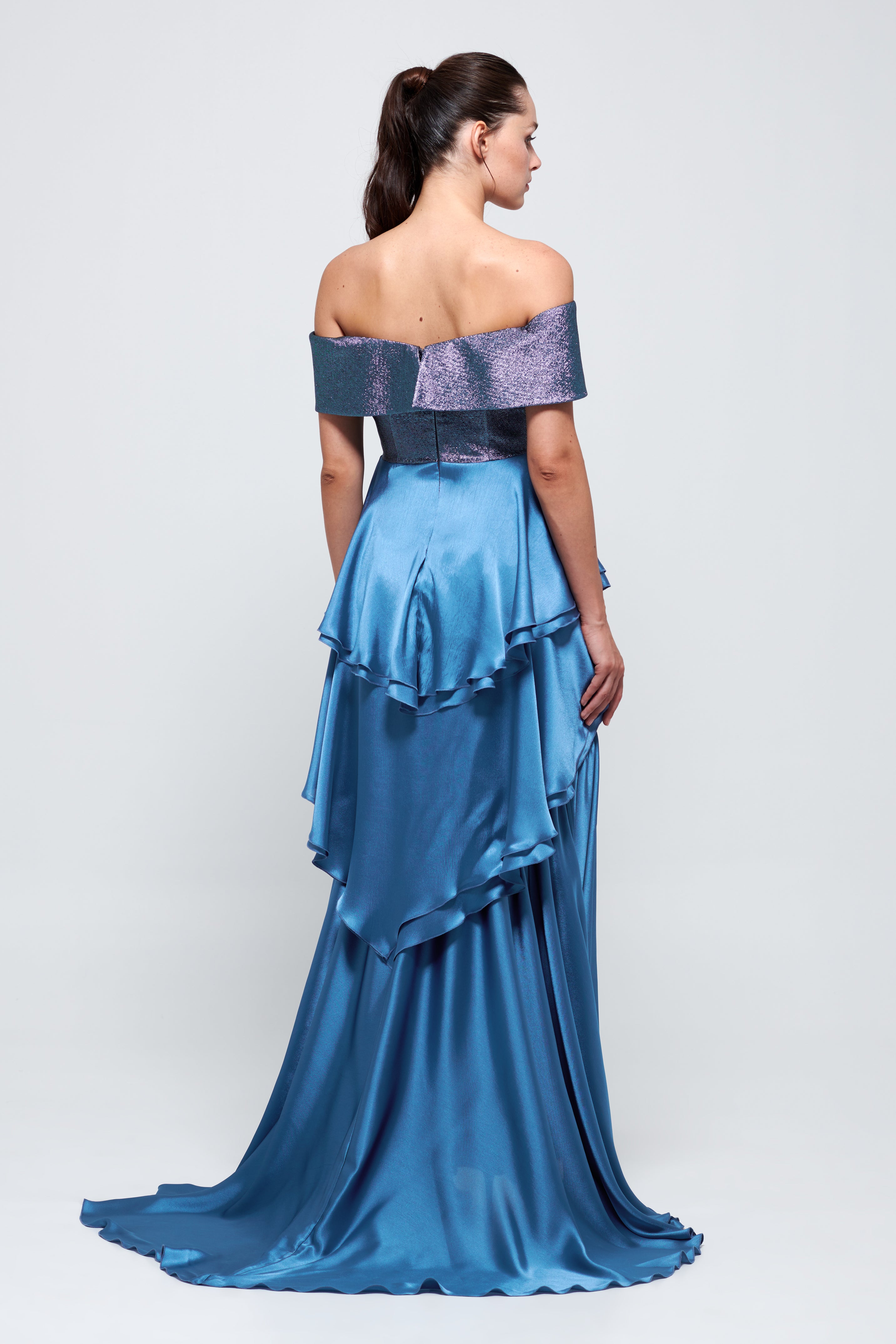 Two Tone Off The Shoulder Long Gown
