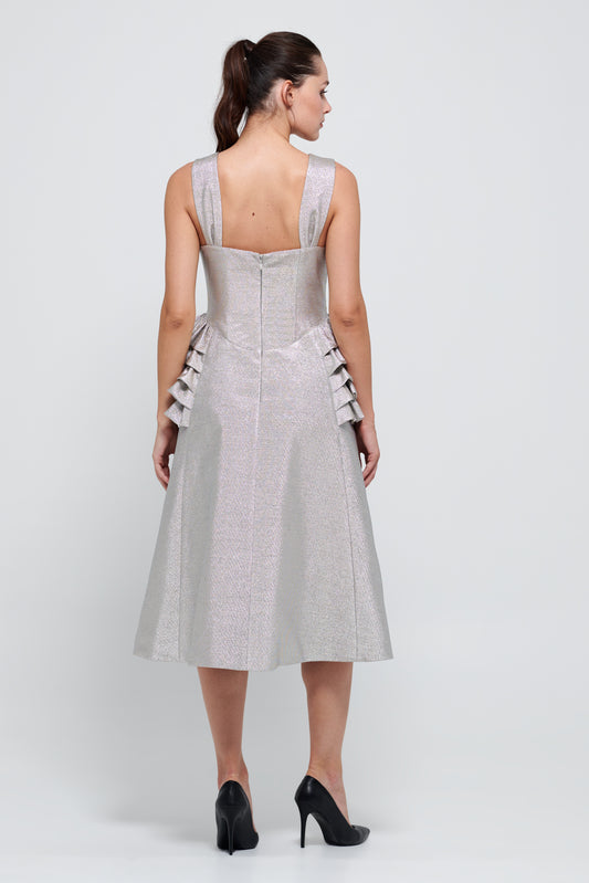 Strapless Ruffle Detailed Corset Effect Glittery Dress