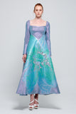 Square Neckline Midi Jacquard Dress