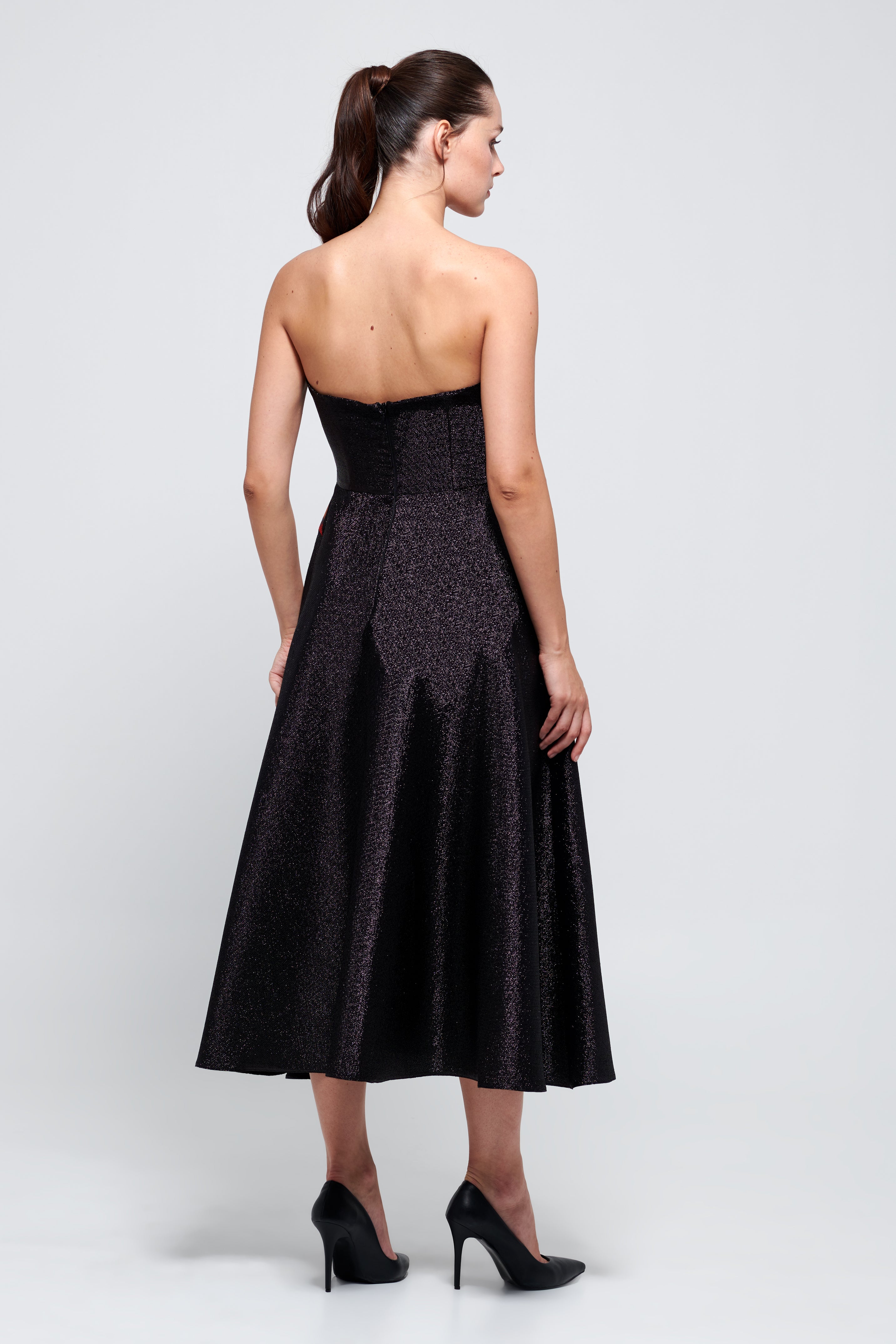 black strapless a line midi dress Mara Strapless Midi Dress Black / L