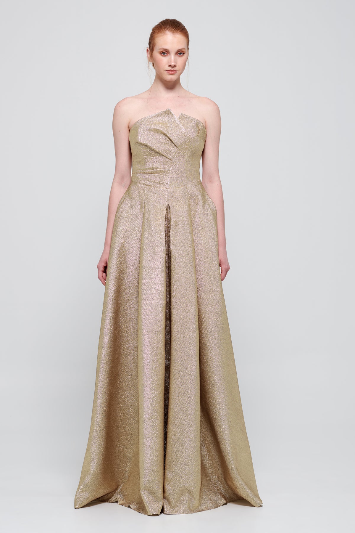 Strapless Long Gold Dress – John Paul Ataker