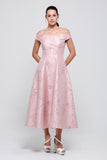 Off The Shoulder Metallic Jacquard Cocktail Dress
