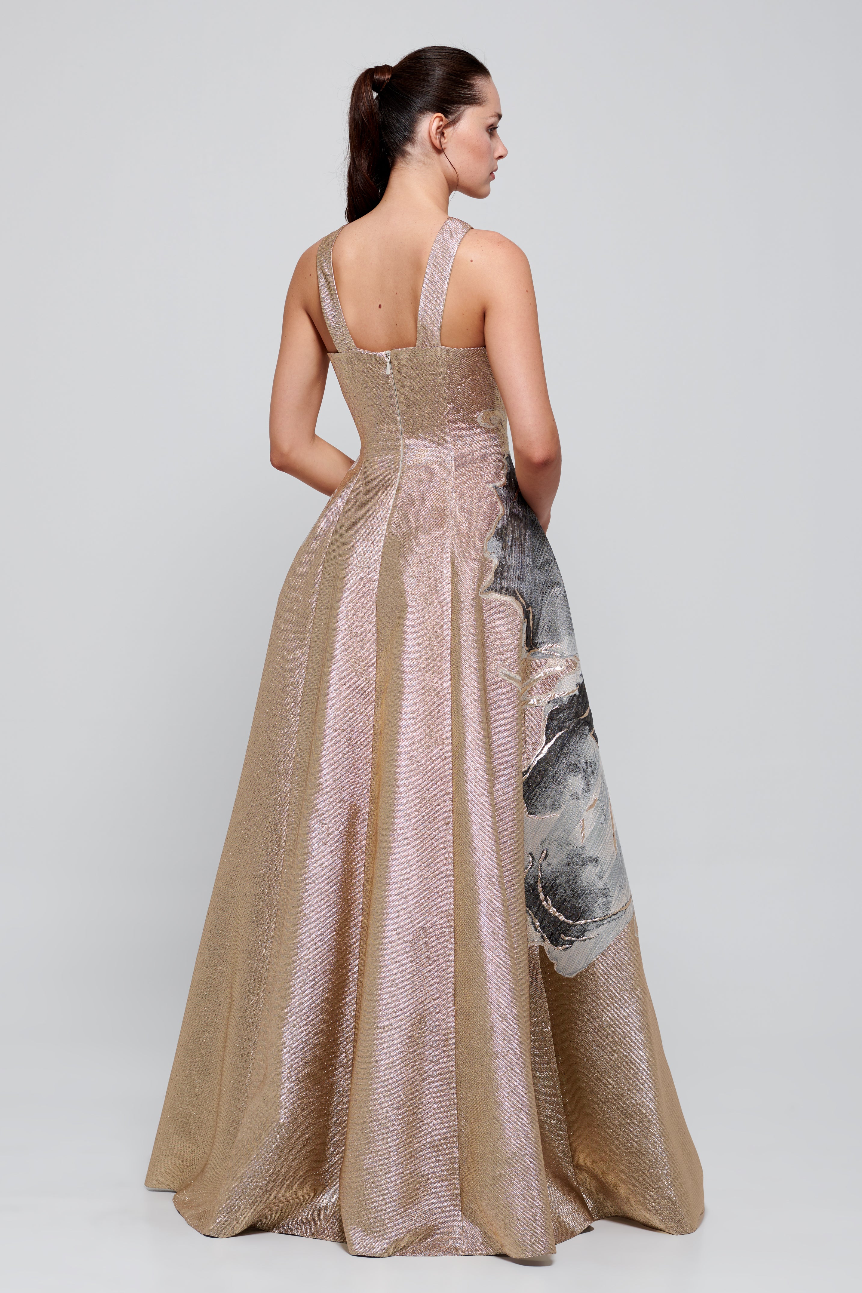 Halter Neckline Metallic Jacquard Floor-Length Dress John Paul Ataker Halter Neckline Metallic Jacquard Floor-Length Dress John Paul Ataker