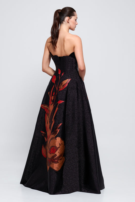 Strapless Printed Detail Long Dress