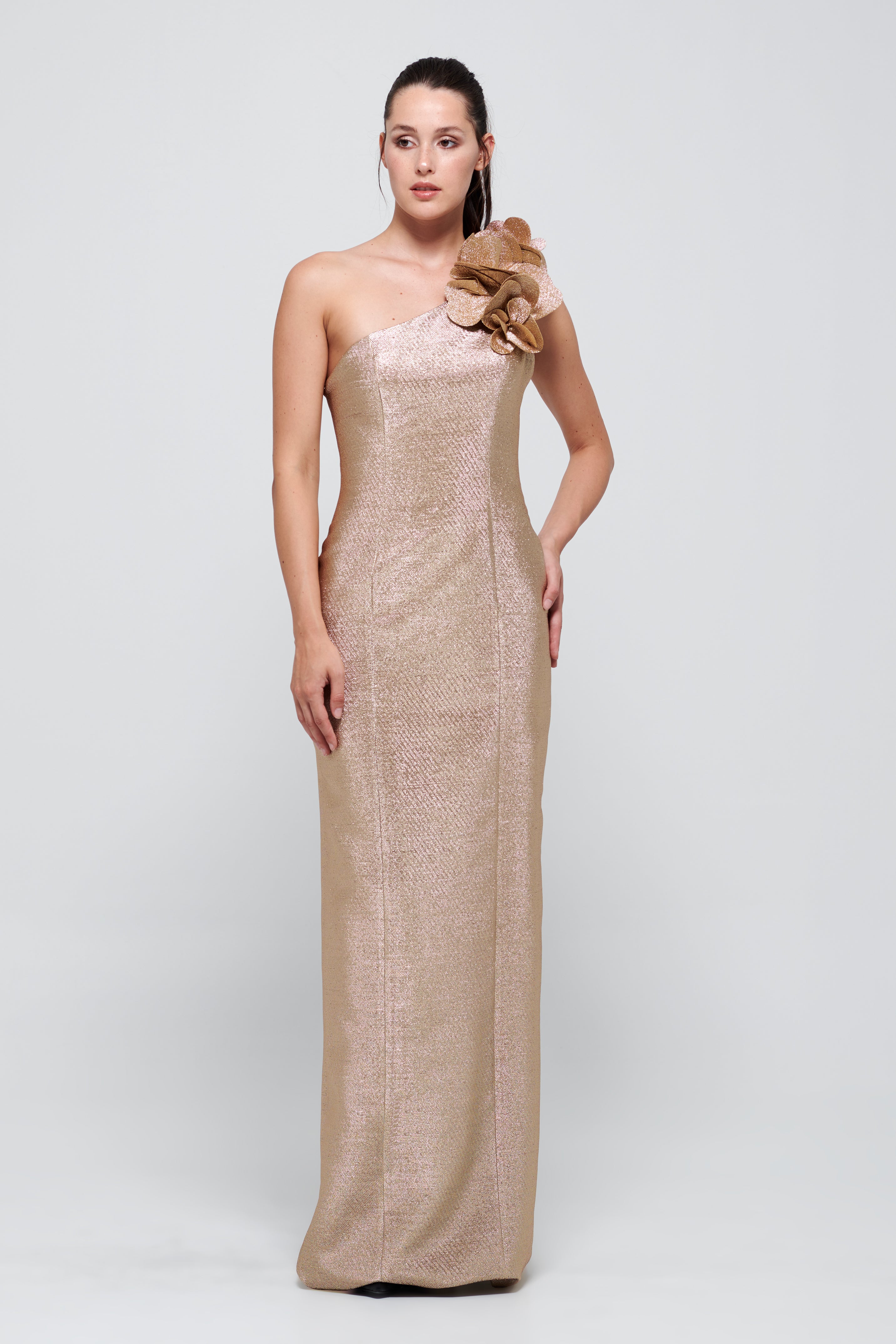 One Sleeve Long Gold Gown