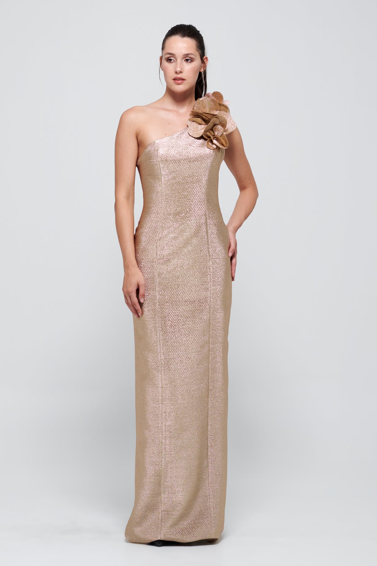 One Sleeve Long Gold Gown
