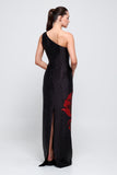 One-Sleeve Floral Black Dress
