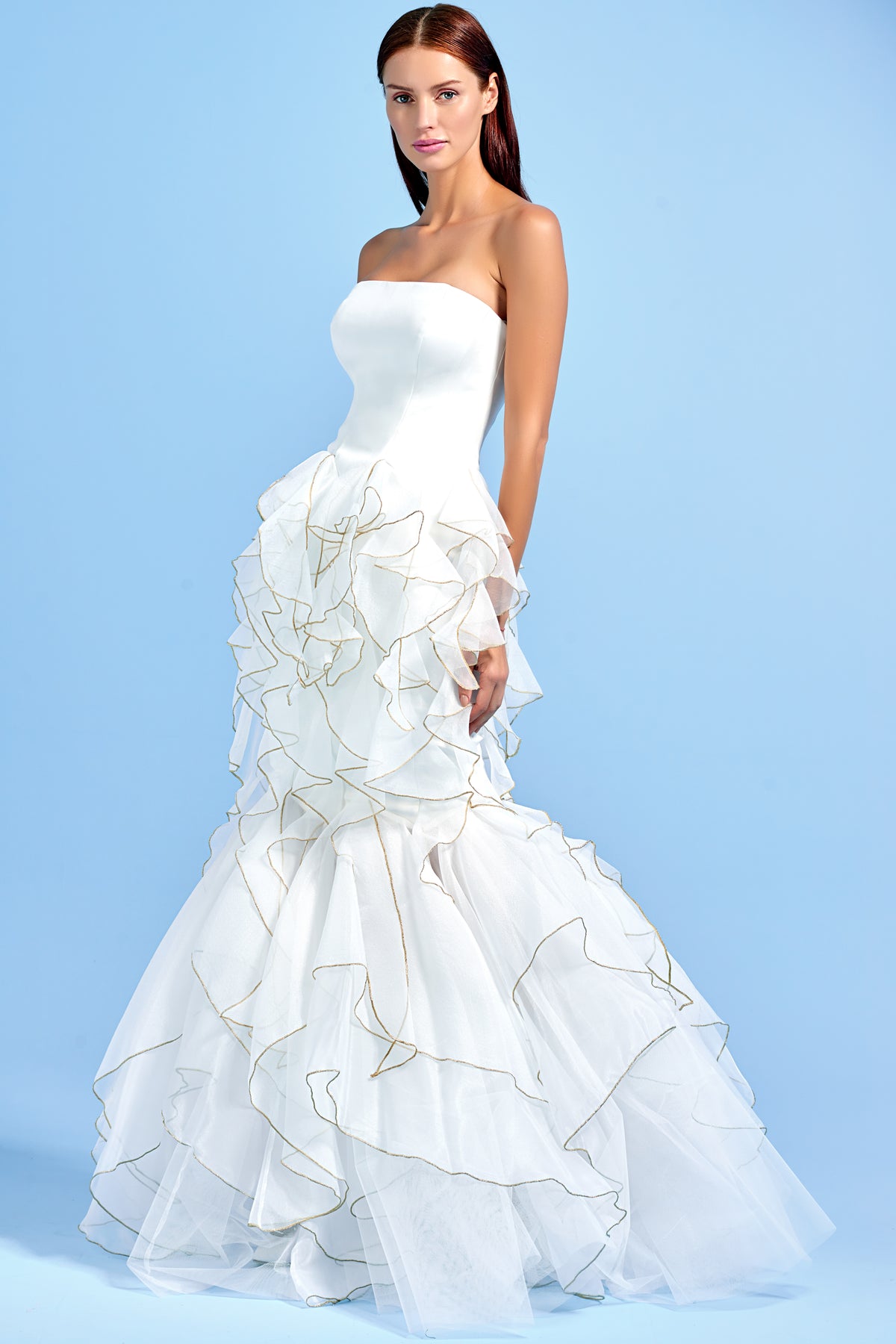 Organza Ruffles With Metallic Yarn Gown