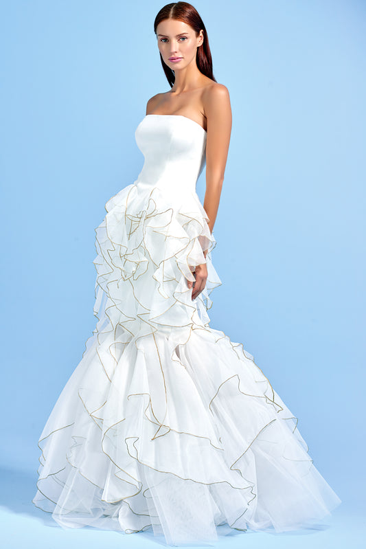 Organza Ruffles With Metallic Yarn Gown