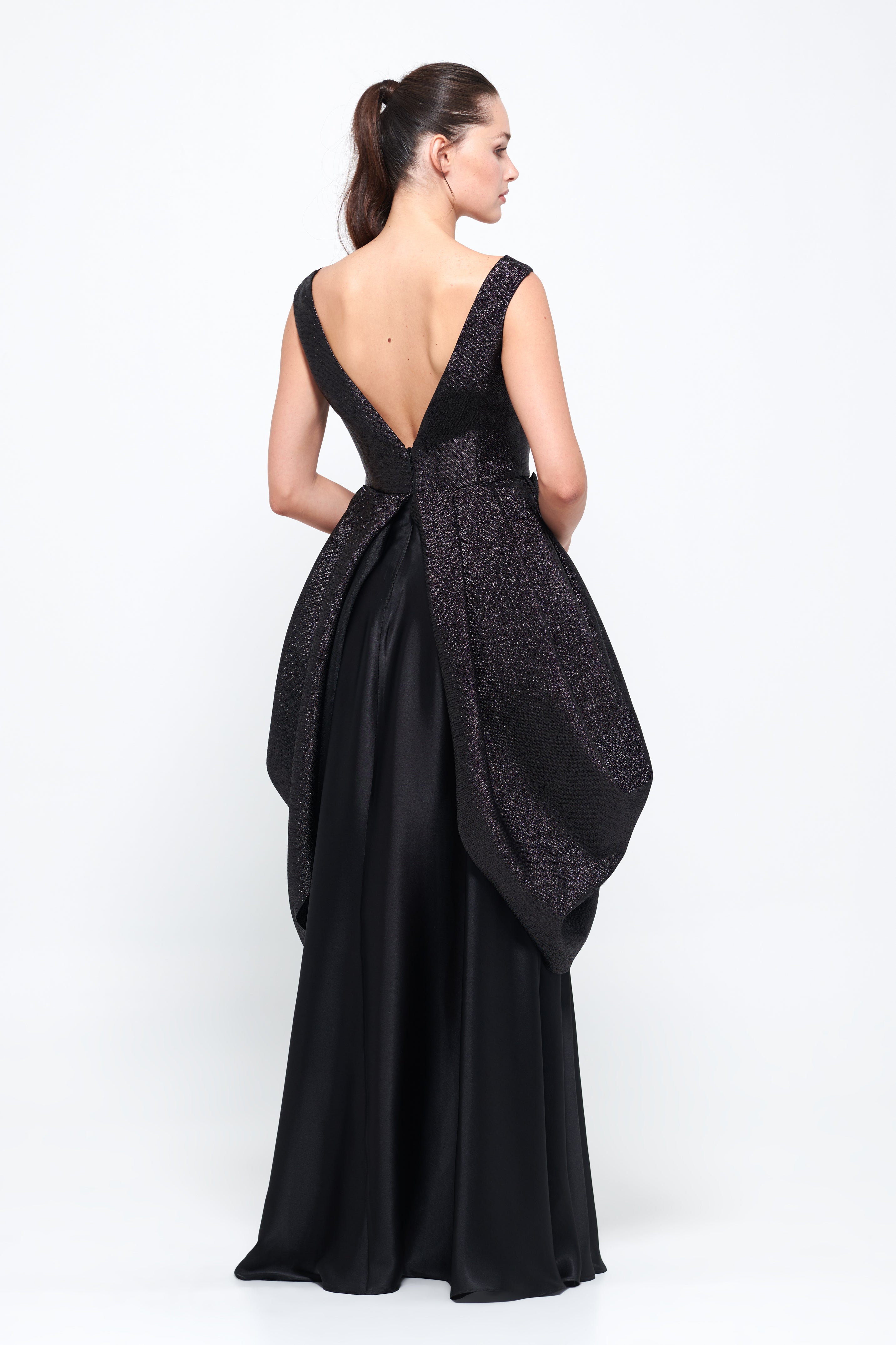 Square Neckline Black Long Gown