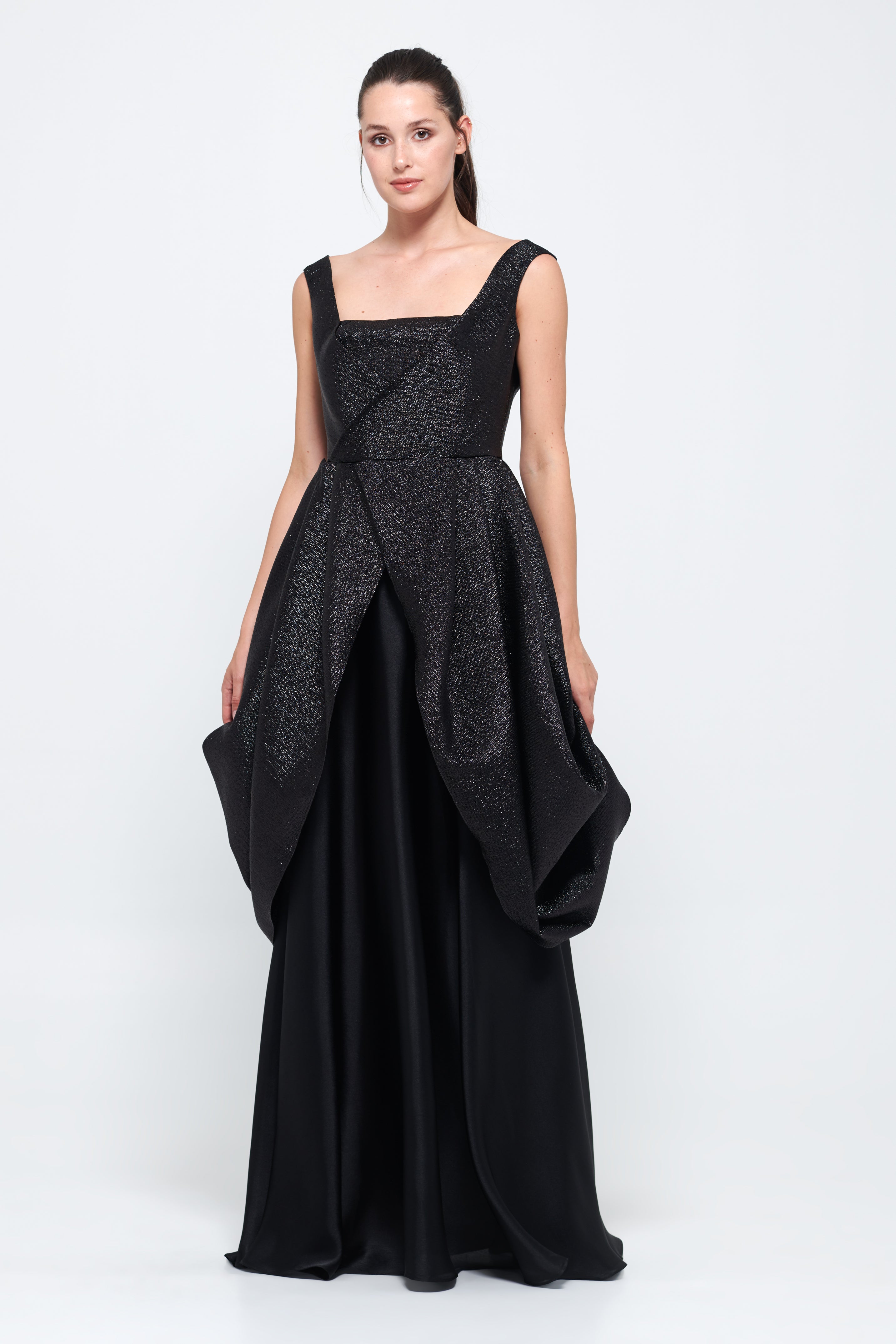 Square Neckline Black Long Gown
