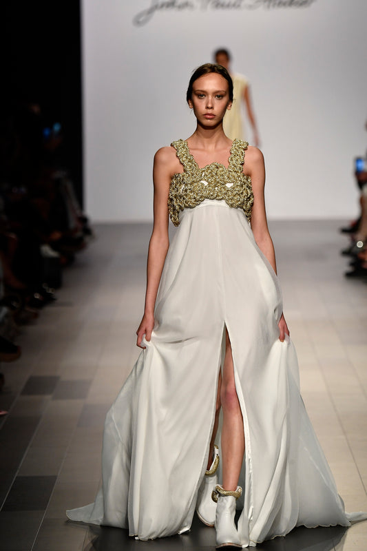 Hand Weaved Cord Detailed Organza Long Dress