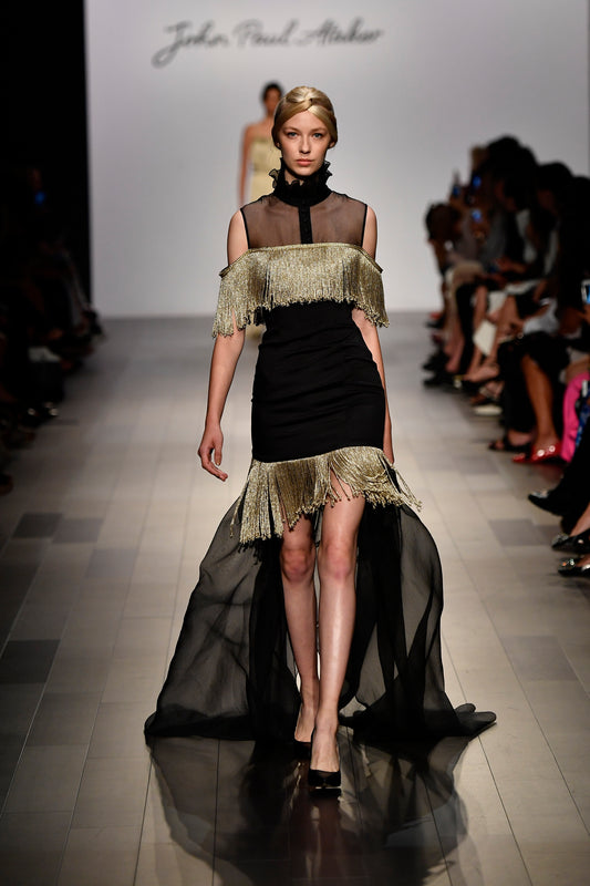 Metallic Fringe Detailed Faille Short Dress