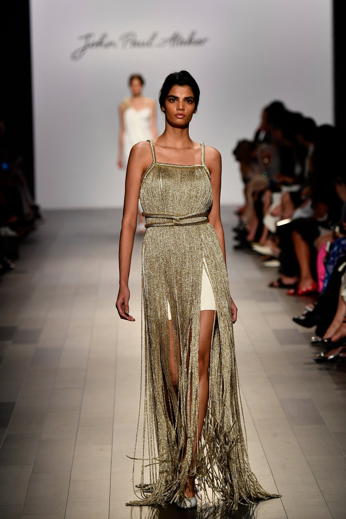 Metallic Cord Detailed Faille Short Dress with Fringes